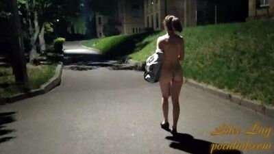 Risky walking naked in the city at night
