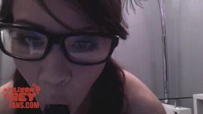 Nerdy Bookworm in glasses takes a study break to fuck her pussy
