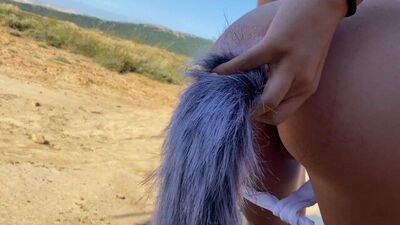 Flashing on the Beach with Fox Tail in my Ass