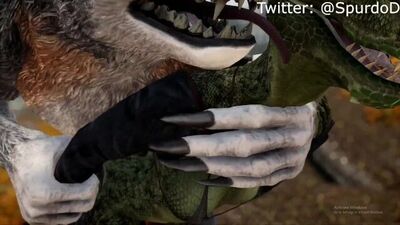 Argonian has fun with a werewolf Skyrim porn 3D monster Hentai