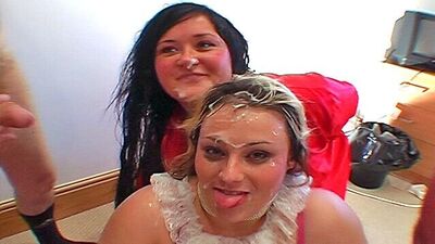 Fat British greedy girls real amateur bukkake party