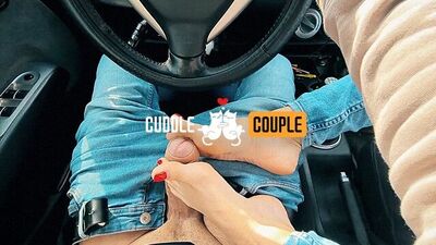 Footjob Handjob till Cum while driving