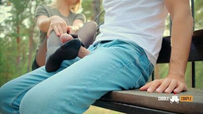 Pantyhose Footjob in the Public Park