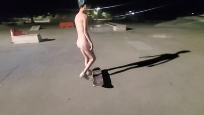 Girl Skateboarding completely naked