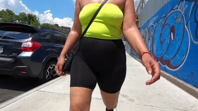 Wiife in spandex shorts no panties and hard nipples