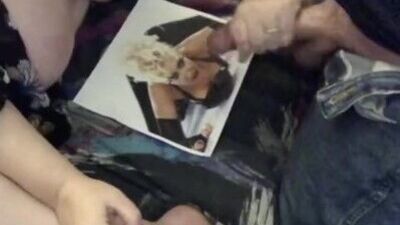 Wife strokes my cock for a facial cum tribute to Christina Aguilera
