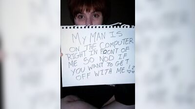 Horny chubby babe cums on video chat behind his back